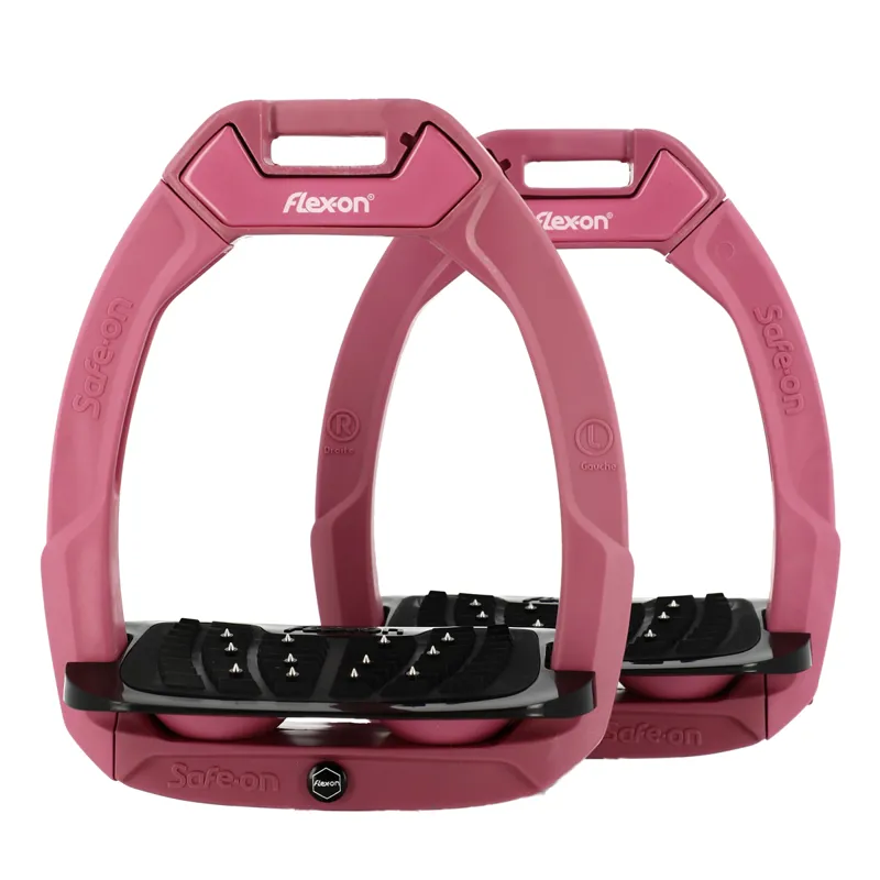 Flex-On Safe-On Stirrups - Inclined Ultra Grip - Ibis Rose
