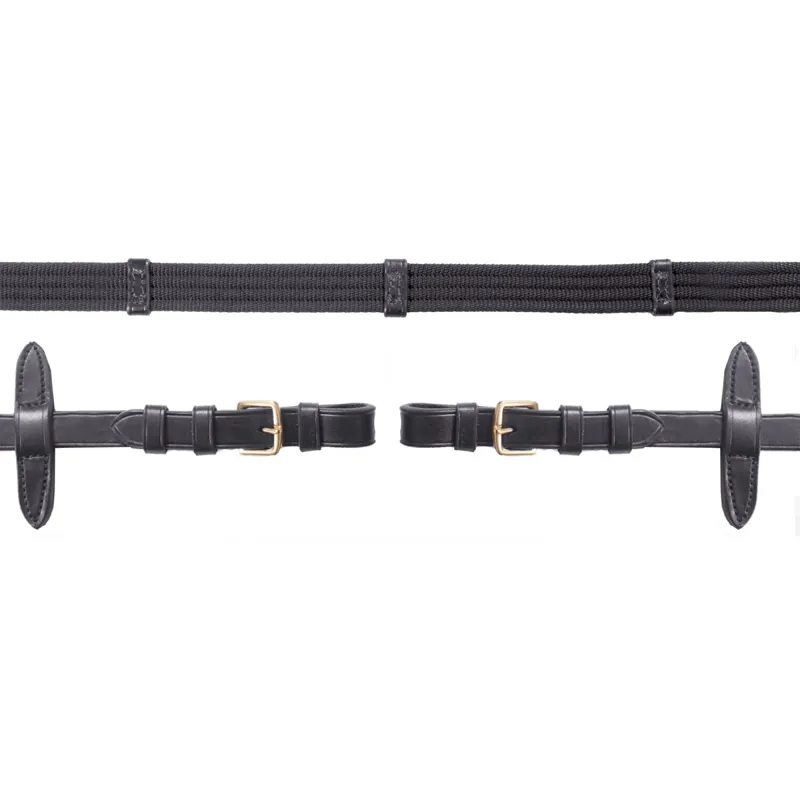 Schockemohle Web Reins With Buckle - Black/Gold