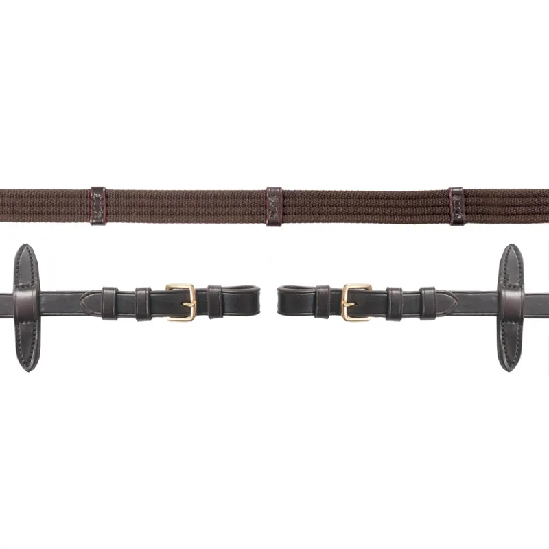 Schockemohle Web Reins With Buckle - Dark Brown/Gold