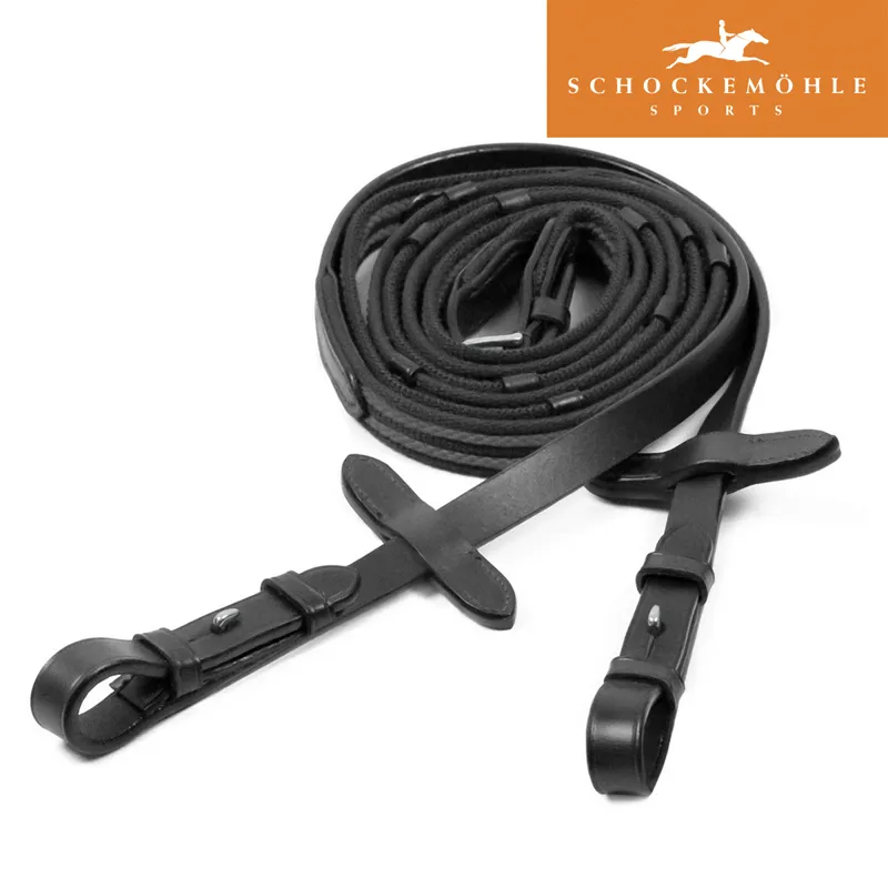 Schockemohle Rubber Thread Grip Reins - Black With Silver
