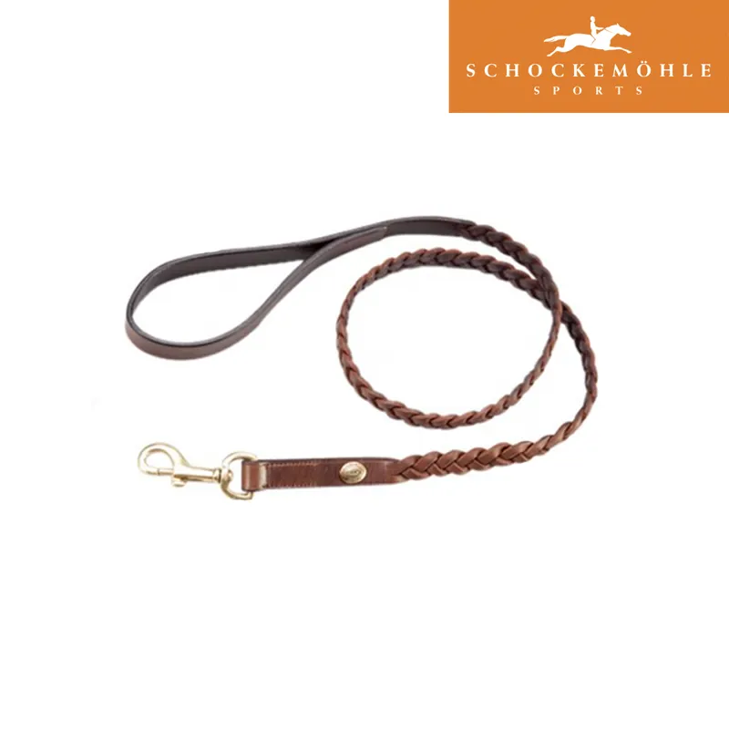 Schockemohle Timmy Plaited Dog Lead - Tobacco/Gold