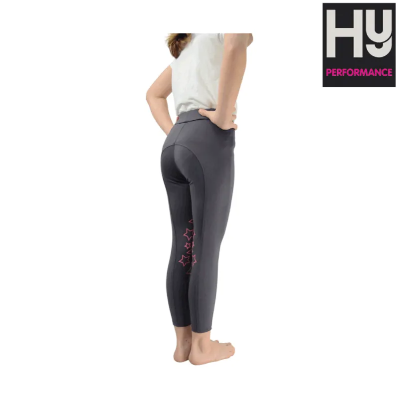 HyPERFORMANCE Stella Childrens Riding Tights - Iron Grey/Pink-1