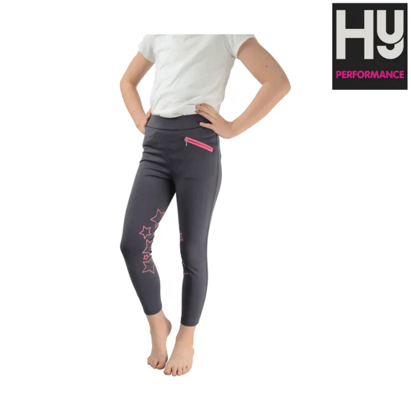 HyPERFORMANCE Stella Childrens Riding Tights - Iron Grey/Pink