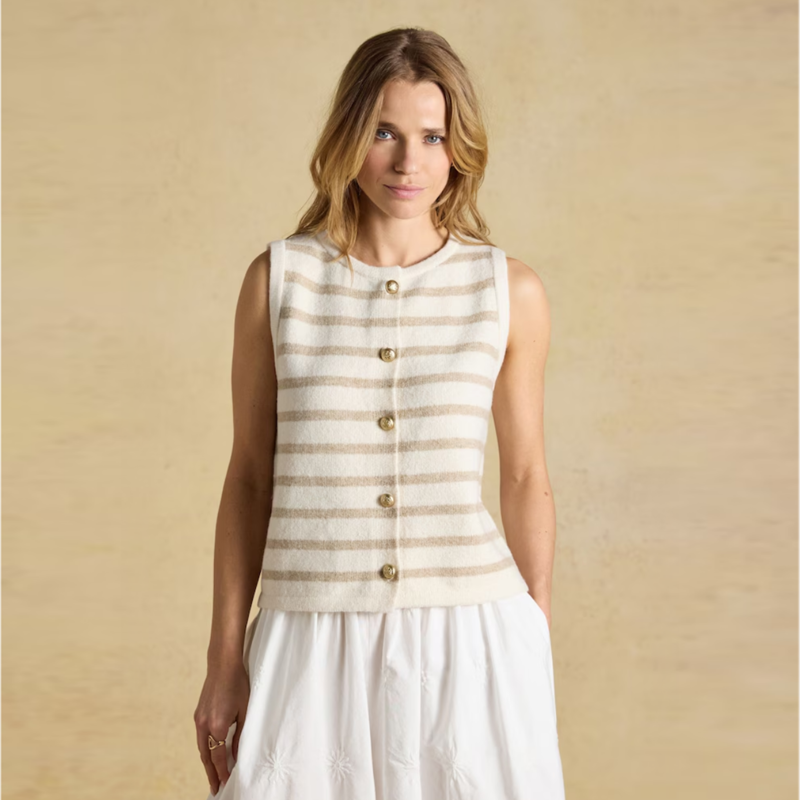 Joules Ladies Holly Button Through Knitted Vest - Cream Stripe