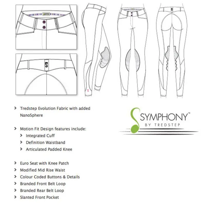 Tredstep Symphony Rosa Knee Patch Breeches with Side Zip - White-3