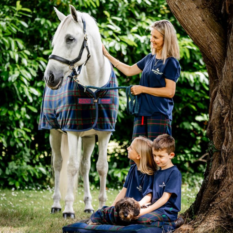 Horseware Rhino Check Fleece Cooler - Navy Check/Green/Red -2