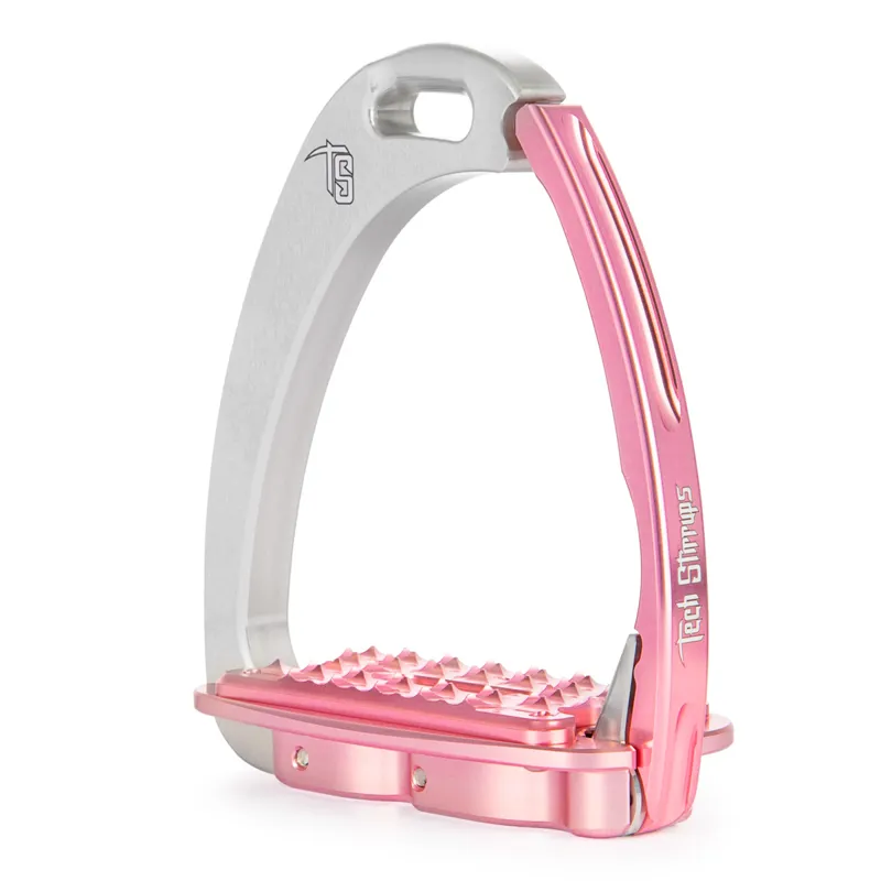 Tech Venice Sloped M Medium Safety Stirrups - Silver/Pink