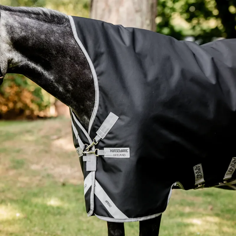 Horseware Amigo Bravo 12 Wug Heavy 400g Turnout Rug - Black/Titanium Grey Silver-3
