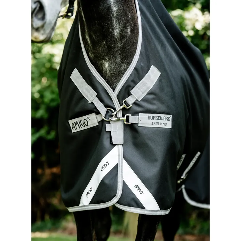 Horseware Amigo Bravo 12 Wug Heavy 400g Turnout Rug - Black/Titanium Grey Silver-4