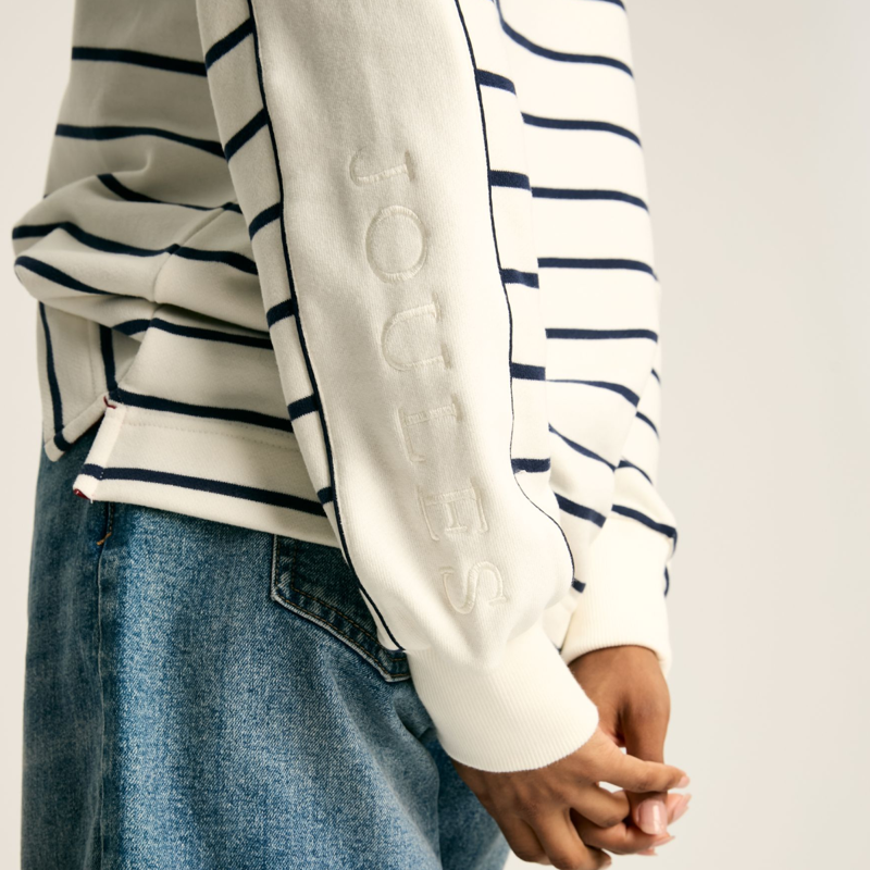 Joules Ladies Southwold Button Down Sweatshirt - Navy Cream Stripe-5
