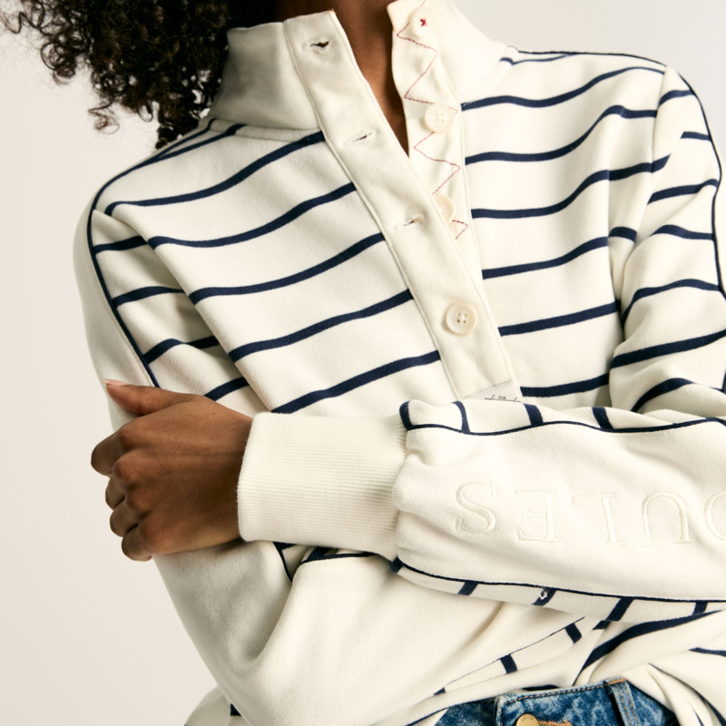 Joules Ladies Southwold Button Down Sweatshirt - Navy Cream Stripe-4