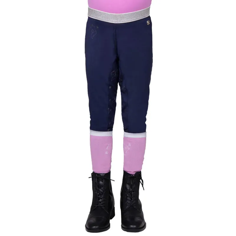 QHP Gwenn Junior Full Grip Riding Tights - Navy