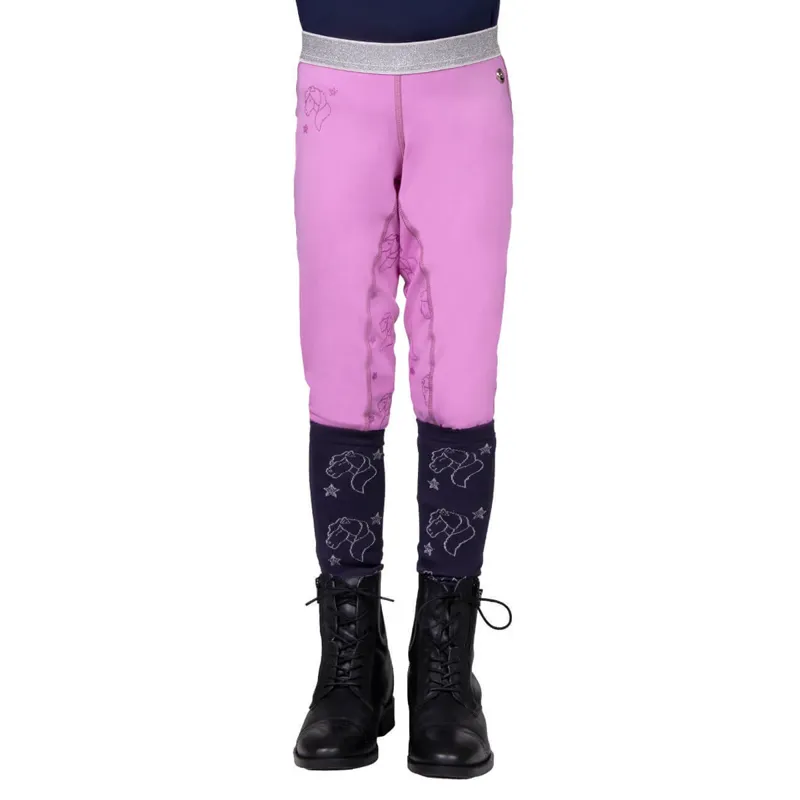 QHP Gwenn Junior Full Grip Riding Tights - Pink