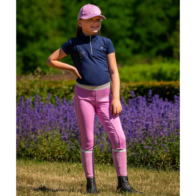 QHP Gwenn Junior Full Grip Riding Tights - Pink-5
