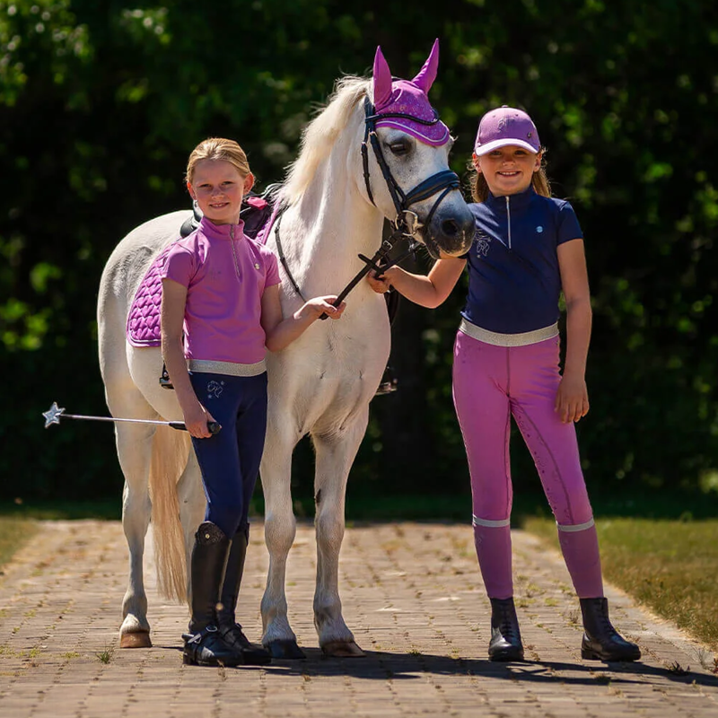 QHP Gwenn Junior Full Grip Riding Tights - Navy-4