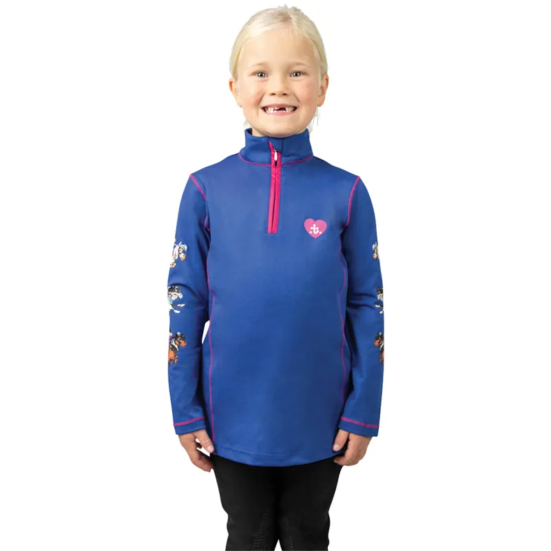 Hy Equestrian Thelwell Collection Children's Race Base Layer - Cobalt Blue/Magenta-1
