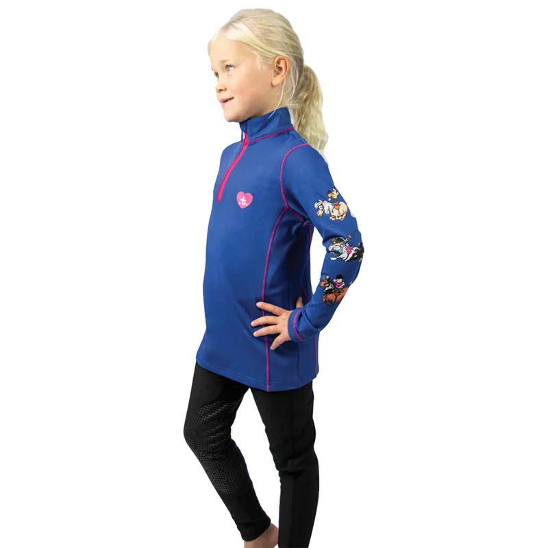 Hy Equestrian Thelwell Collection Children's Race Base Layer - Cobalt Blue/Magenta