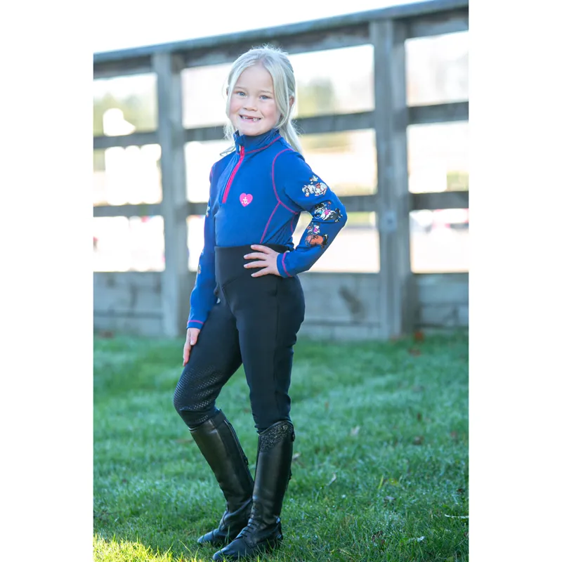 Hy Equestrian Thelwell Collection Children's Race Base Layer - Cobalt Blue/Magenta-3