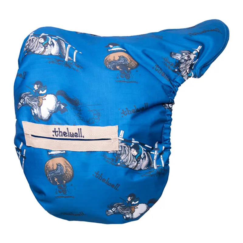 Hy Equestrian Thelwell Collection Jumps Saddle Cover - Classic Blue/Taupe