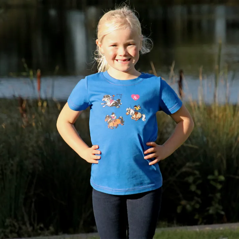 Hy Equestrian Thelwell Collection Race Children's T-Shirt - Cobalt Blue/Magenta-2