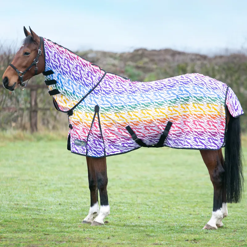 Hy StormX Original Zebra Rainbow Print Fly Rug - Rainbow/Black