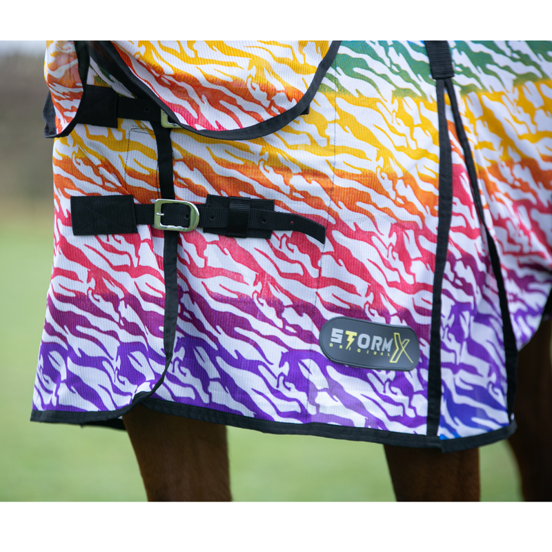 Hy StormX Original Zebra Rainbow Print Fly Rug - Rainbow/Black-2