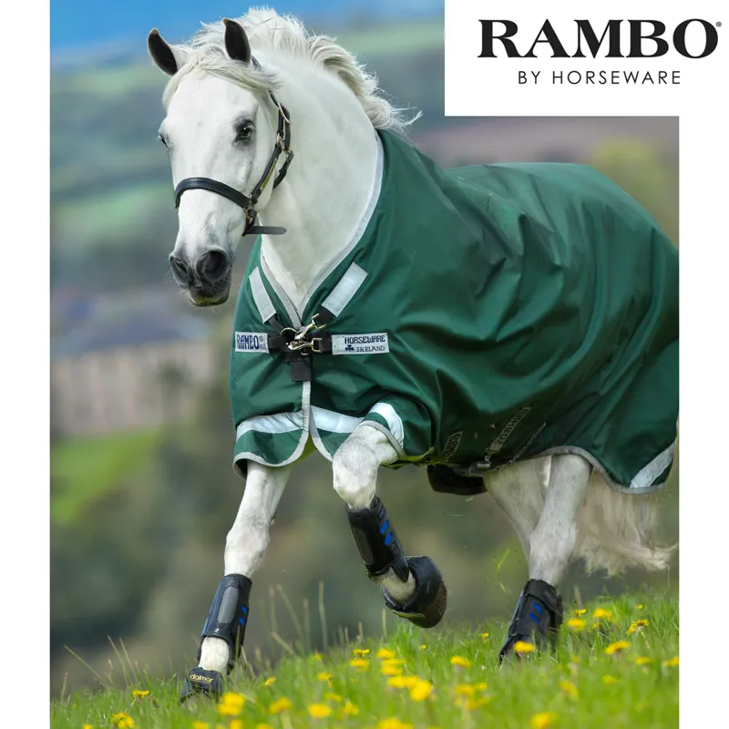 Horseware Rambo Original Lite 0g Turnout Rug With Leg Arches - Green/Silver-1