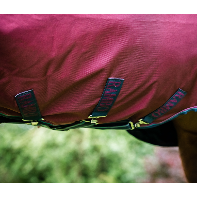 Horseware Rambo Original Lite 0g Turnout Rug With Leg Arches - Burgundy/Burgundy/Teal/Navy-4