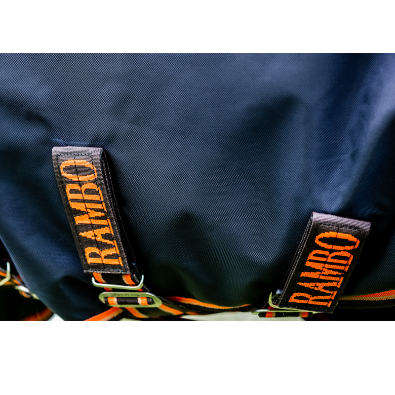 Horseware Rambo Original 100g Turnout Rug With Leg Arches - Navy/Orange/Tan/Brown-2