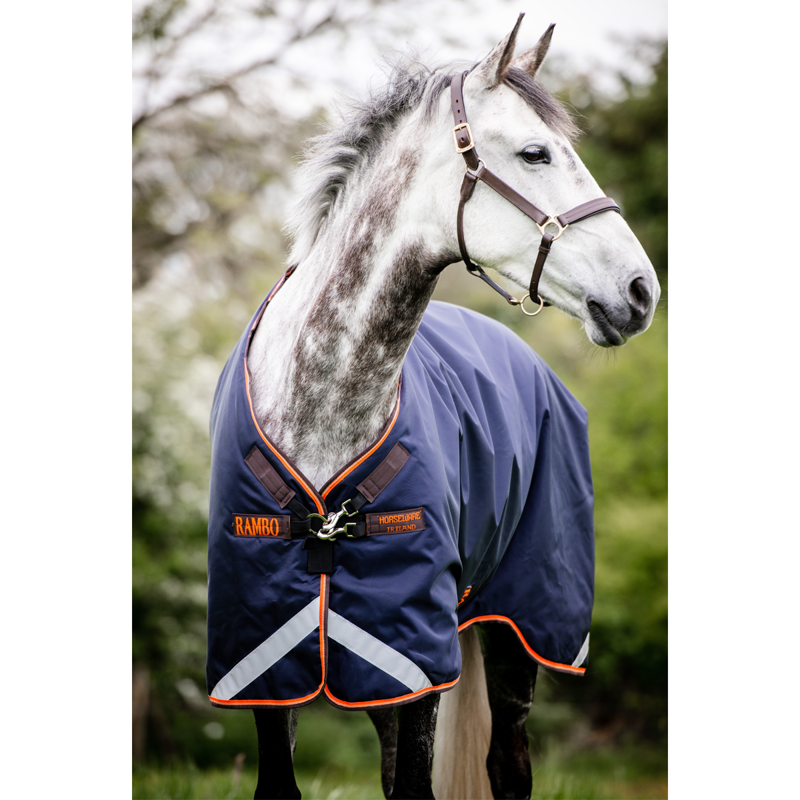 Horseware Rambo Original 100g Turnout Rug With Leg Arches - Navy/Orange/Tan/Brown-1