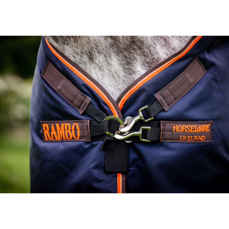Horseware Rambo Original 100g Turnout Rug With Leg Arches - Navy/Orange/Tan/Brown-3