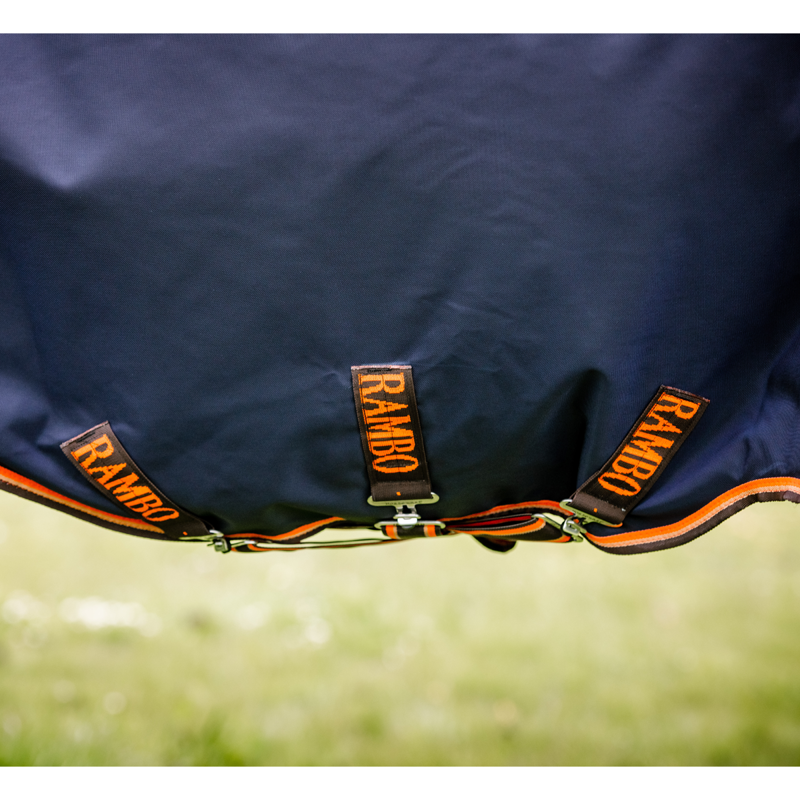 Horseware Rambo Original 100g Turnout Rug With Leg Arches - Navy/Orange/Tan/Brown-4