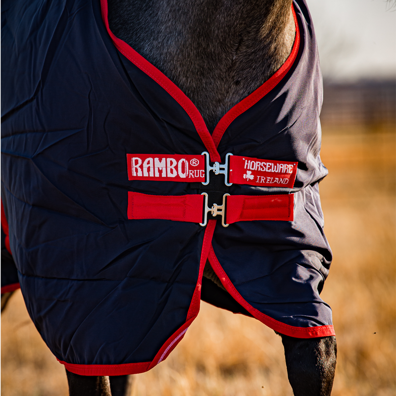 Horseware Rambo Original Medium 200g Turnout Rug - Navy/Red-4