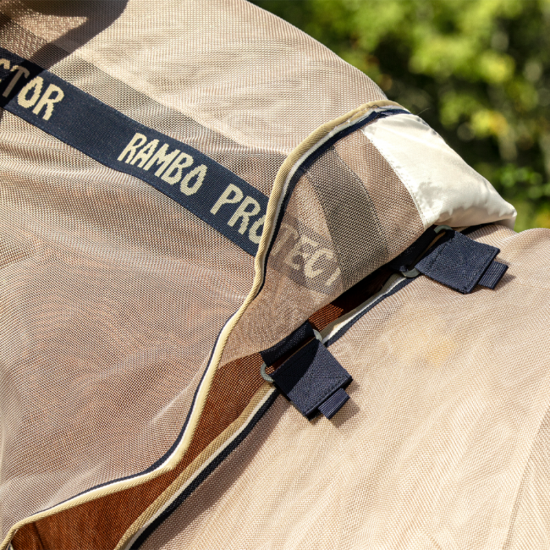 Horseware Rambo Protector Fly Hood/Neck Cover - Oatmeal/Navy/White/Beige-1