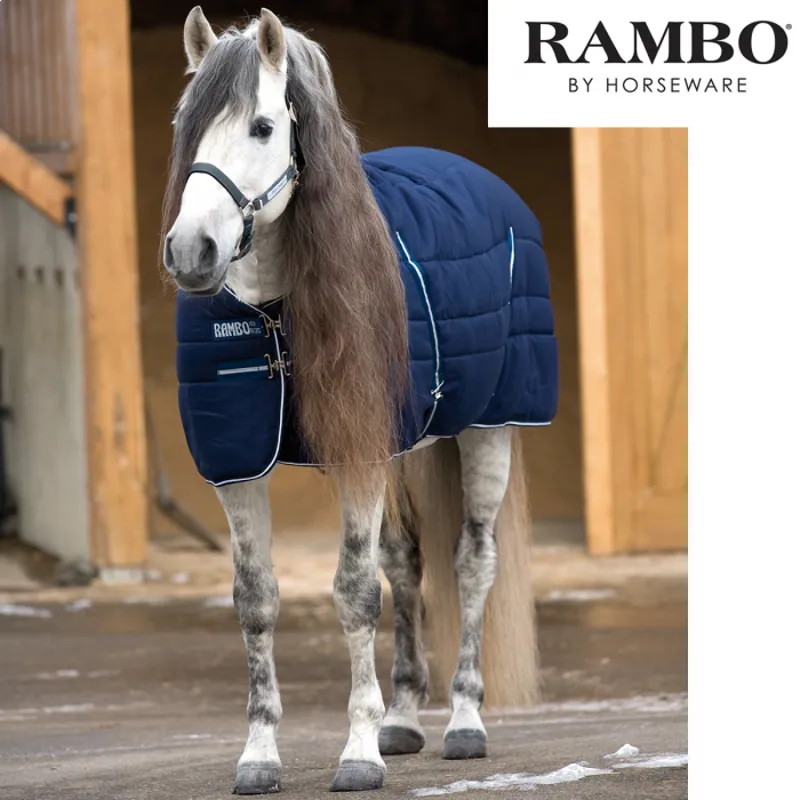 Horseware Rambo Stable Rug 400g Heavyweight - Navy/Navy and White