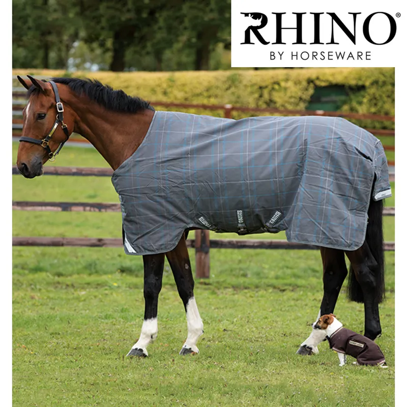Horseware Rhino Original Medium Turnout Rug with Vari-Layer - Charcoal/Blue/White Check/Charcoal