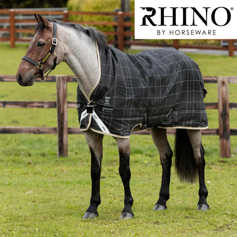 Horseware Rhino Pony Wug Medium Turnout Rug - Black/Grey/White Check/Safari
