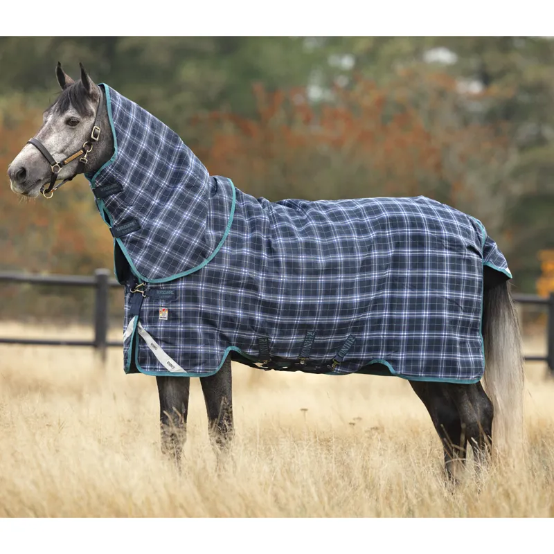 Horseware Rhino Plus Vari-Layer Turnout Rug 250g - Navy Check/Teal
