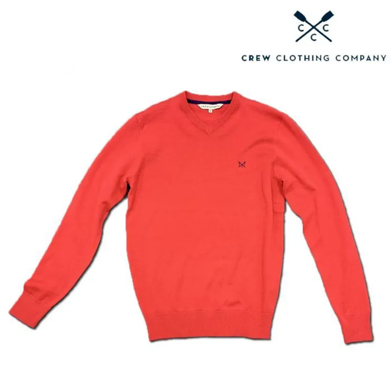 Crew Clothing Mens V Neck Cotton Jumper - Dark Coral-1