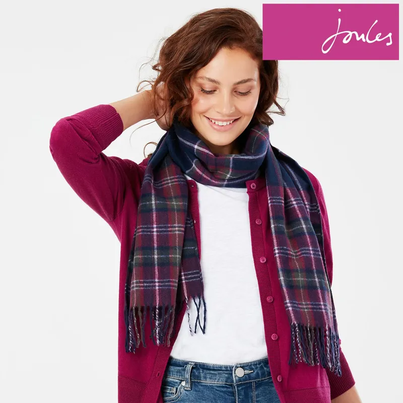 Joules Bracken Scarf - Navy Purple Check -3
