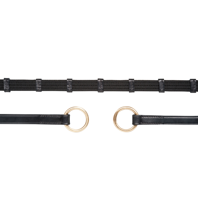 Schockemohle Web Reins with Double Stop and Ring - Full - Black/Gold