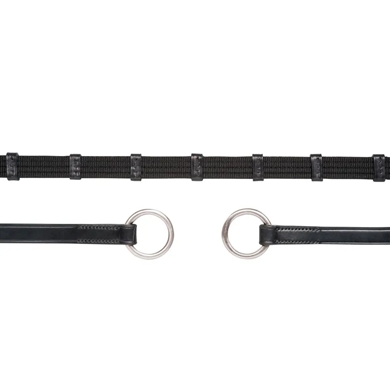 Schockemohle Web Reins with Double Stop and Ring - Full - Black/Silver