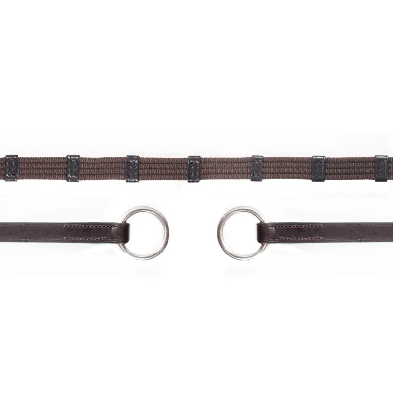 Schockemohle Web Reins with Double Stop and Ring - Full - Dark Brown/Silver