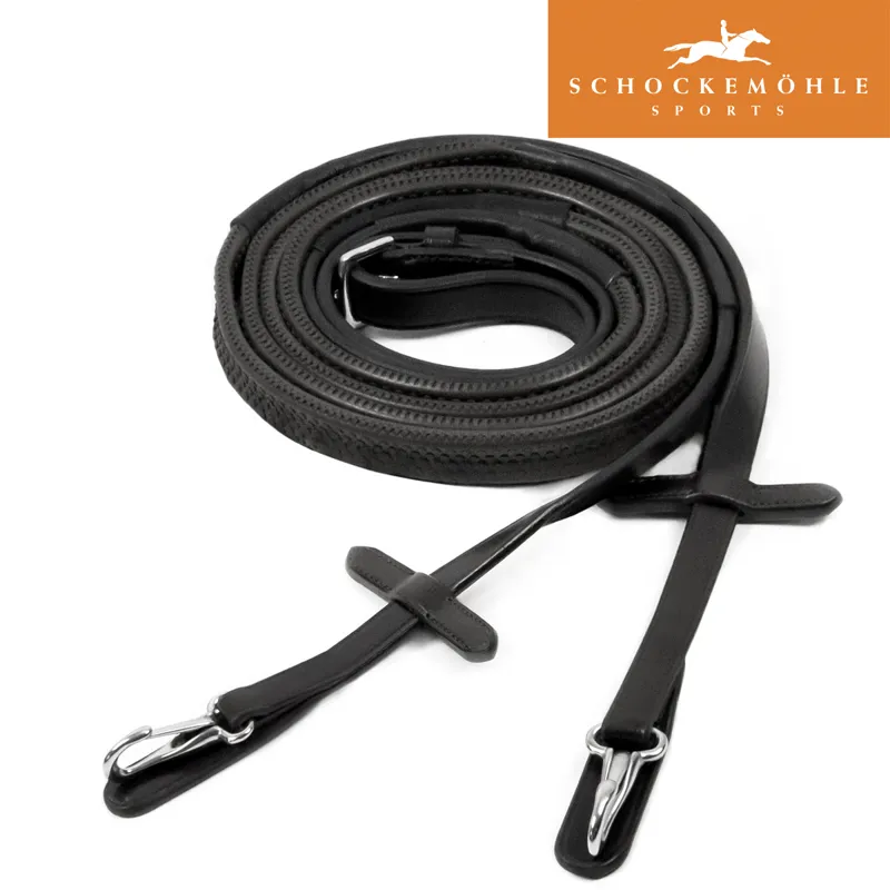 Schockemohle Neo Rubber Reins with Clip - Black/Silver