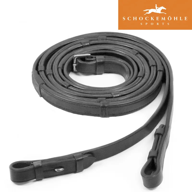 Schockemohle Rubberised Hook and Stud Reins- Black/Silver