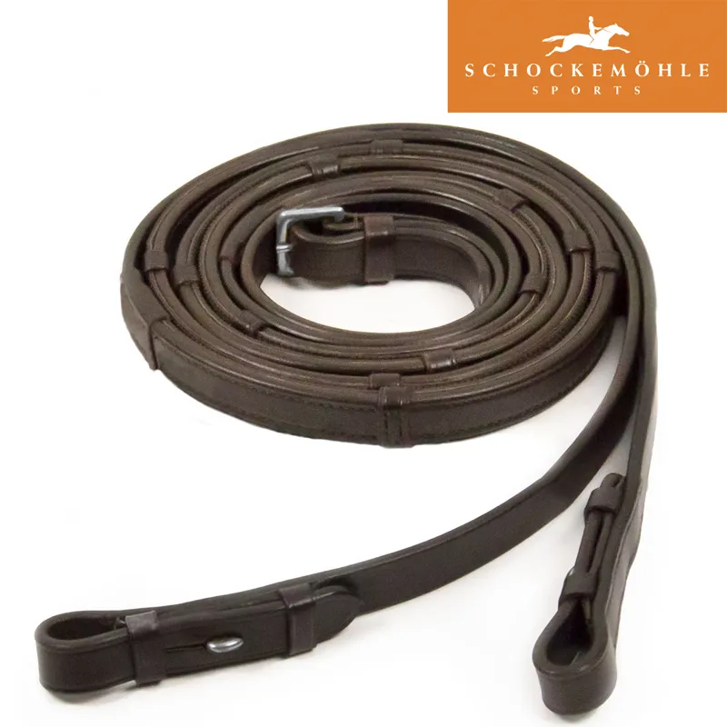 Schockemohle Rubberised Hook and Stud Reins - Dark Brown/Silver