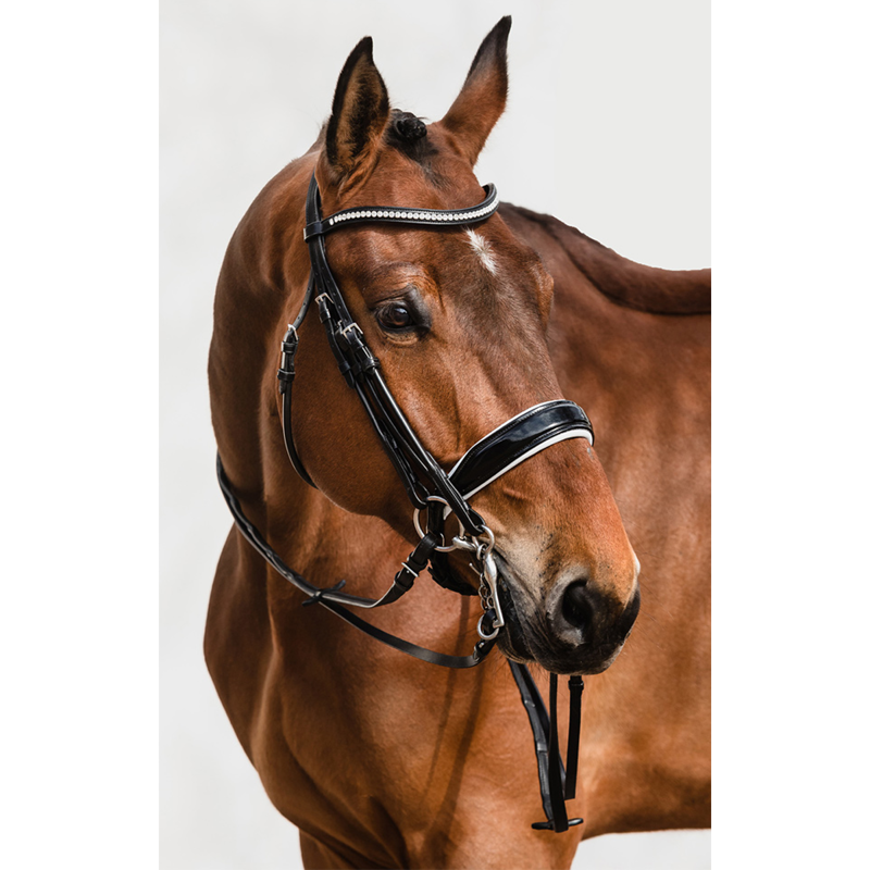 Schockemohle Venice Rolled Anatomic Double Bridle - Black/Patent/White/Silver-1