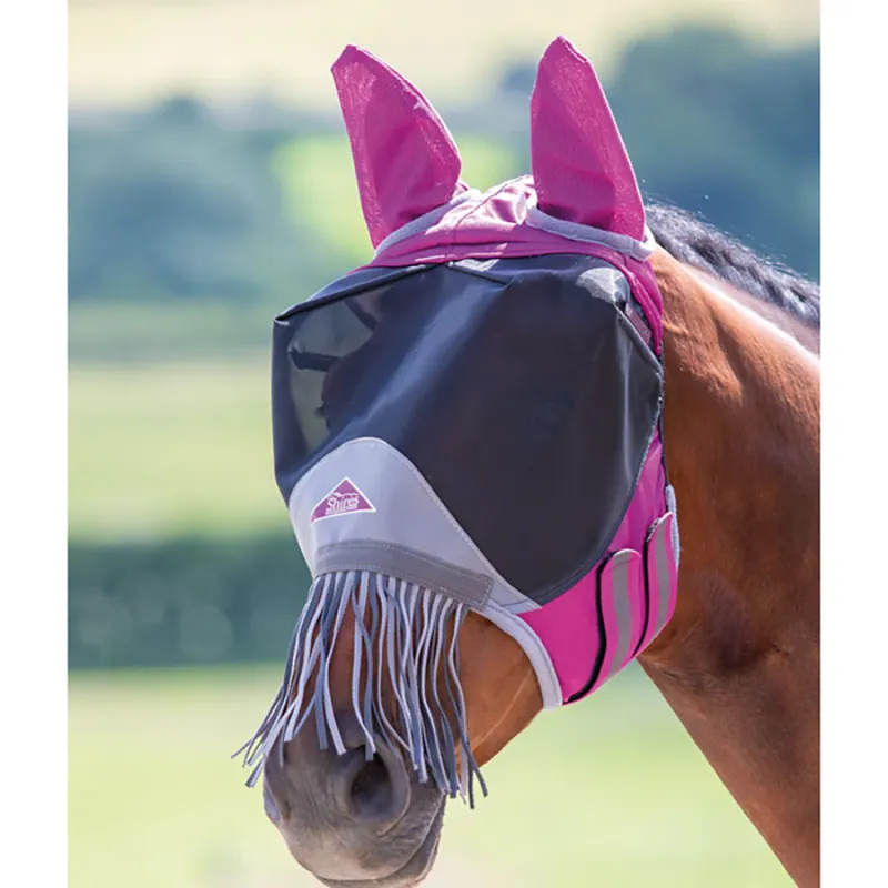 Shires Deluxe Fly Mask with Ears and Nose Fringe - Burgundy