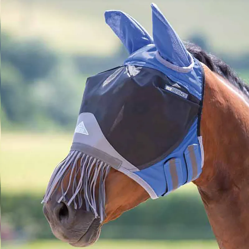 Shires Deluxe Fly Mask with Ears and Nose Fringe - Royal Blue