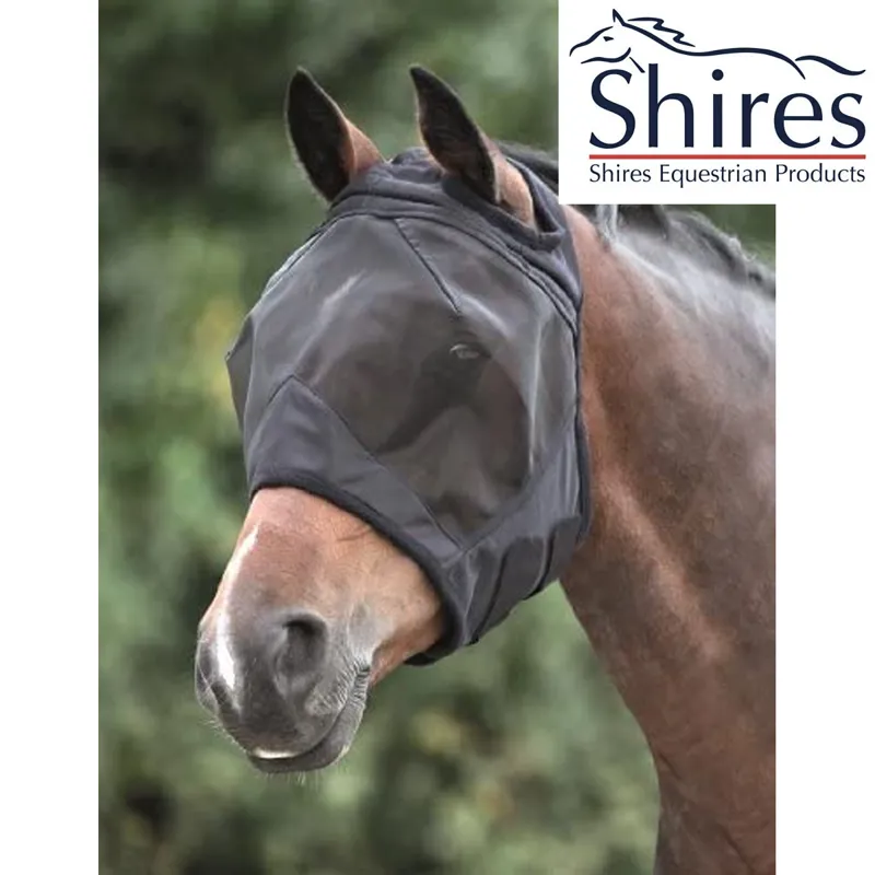 Shires Fine Mesh Fly Mask with Ear Holes - Black